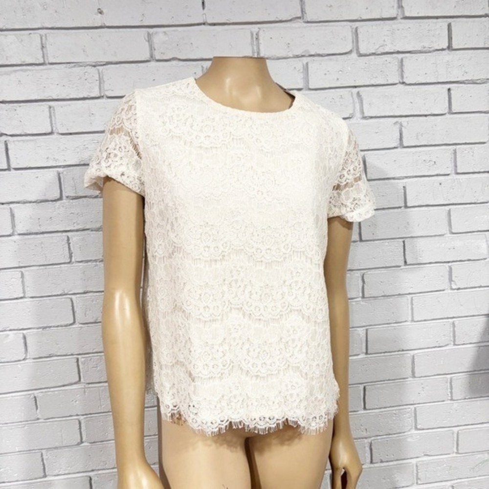Monteau Cream Floral Lace Blouse Cottagecore Feminine Keyhole Back XL